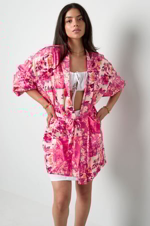 Kimono court vert fleurs - multi h5 Image3